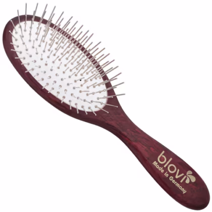 Šepetys Blovi Red Wood Soft Small Pin Brush - Oval with Short 21mm Metal Pins, for Puppies & Long-coated Dogs